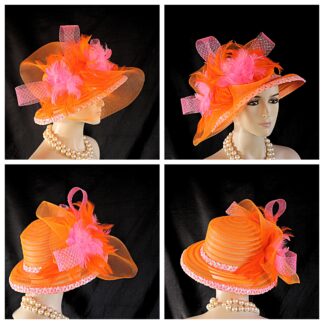 Haute Couture Orange And Pink Sheer Designer Hat For Women