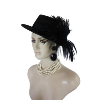 Black Felt Bolero Gaucho Feathered Hat, Boater Gondola Fedora Fashion Hat, Avant Garde Hat, Haute Couture Designer Hat, Wedding Dress Formal