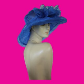 Royal Blue Large Brimmed Kentucky Derby Hat For Women