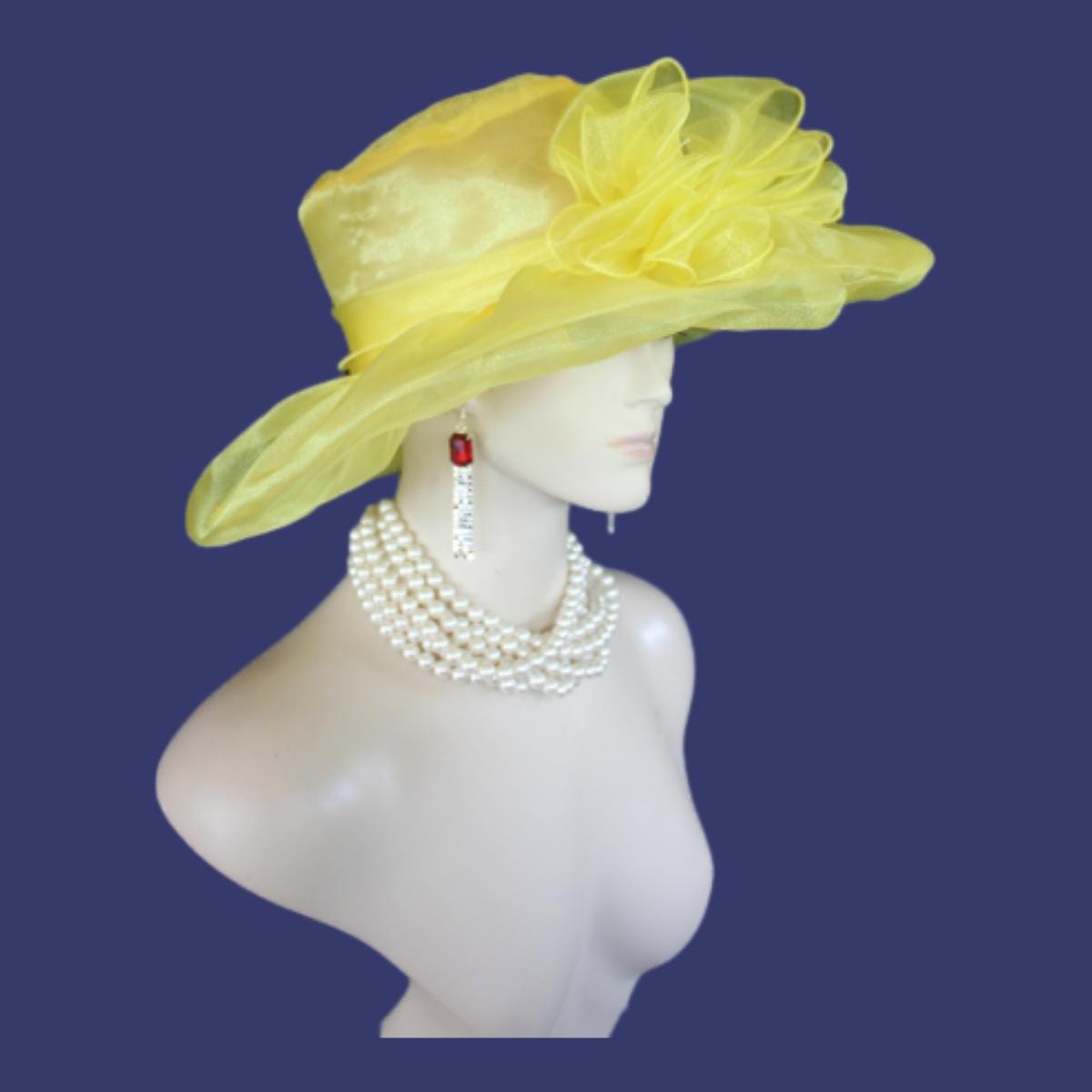 Royal Blue Large Brim Wedding Bridal Designer Hat, Haute Couture Hats, Formal Dress Hat, Mother Of The Bride Hats, Derby NY Fashion Hats - Image 2