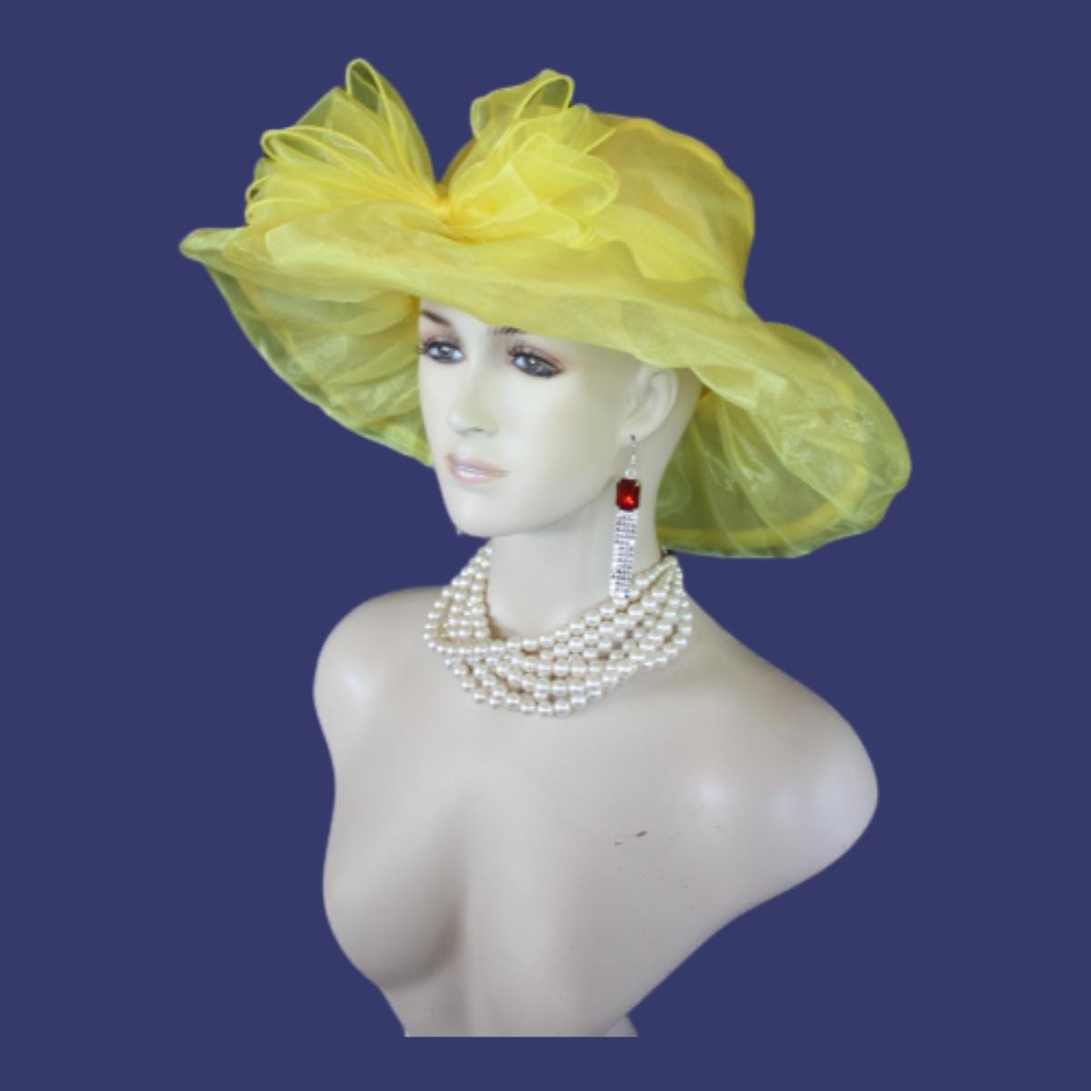 Royal Blue Large Brim Wedding Bridal Designer Hat, Haute Couture Hats, Formal Dress Hat, Mother Of The Bride Hats, Derby NY Fashion Hats - Image 5