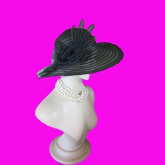 Formal Black White Wide Brimmed Haute Couture Designer Fashion Hat For Women, Avant Garde Hats, Luxury Statement Handmade Hat Women, NY Fashion Hats Millinery Headwear Apparel, Hats For Horse Races, Mother Of The Bride Hat, Kentucky Derby Hats, Runway Fashion Hats, Ladies Church Hats, Hats For Formals, Easter Hats, Mourning Funeral Hats, Special Occasion Hats, Style Vogue Headwear Hats, Bespoke Hats Women, Dress Hats For Women, Royal Ascot Hats, Luncheon Derby Hats, Casino Show Tickets Hats