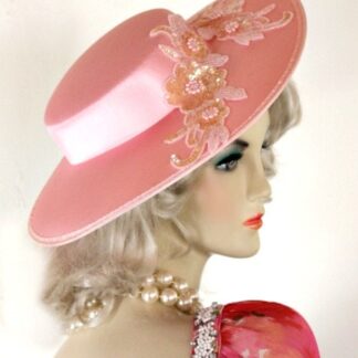 Womens' Haute Couture Pink Satin Designer Hat, Formal Bridal Hat Fascinator, Wedding Hat, Mother Of The Bride Dress Hat, Derby Luncheon Hat