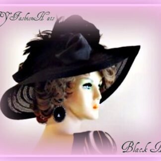 Black Couture Designer Hats For Women, Big Large Brim Formal Wedding Hat, Church Temple Dress Hat Races, NYFashionHats Millinery Vina