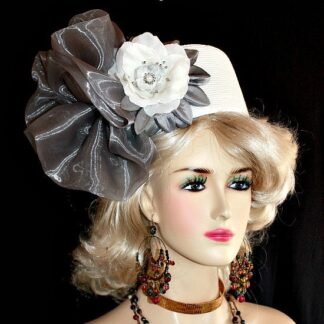 Women's White Charcoal Silver Gray Pillbox Wedding Hat, Formal Occasion Dress Hats For Women, Couture Designer Hats, NYFashionHats, Paulette