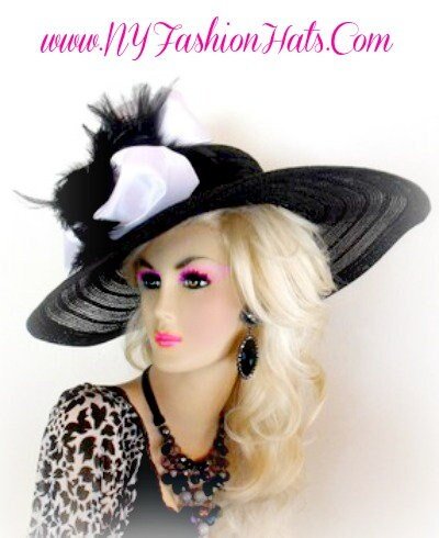 Black Couture Designer Hats For Women, Big Large Brim Formal Wedding Hat, Church Temple Dress Hat Races, NYFashionHats Millinery Vina - Image 9