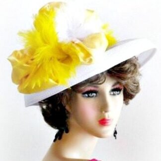 Yellow White Designer Hats For Women, Hats For Horse Races, Formal Church Hat, Kentucky Derby Hats, NY Fashion Hats Haute Couture Millinery