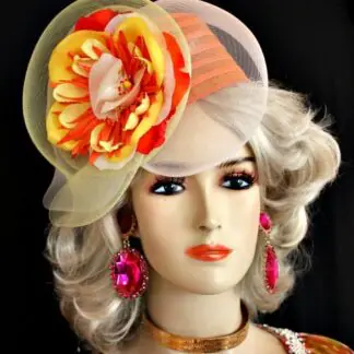 Orange Yellow Pillbox Hat Wedding Bridal Fascinator