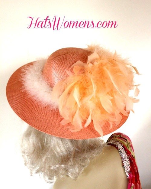 Ladies Peach Light Orange Kentucky Derby Racing Hat, Women's Wedding Hats - Image 2