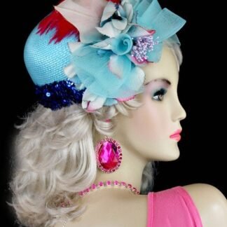 Turquoise Lavender Royal Blue White Cocktail Hat, Ladies Pillbox Hats, Formal Wedding Hat, Bridal Headpiece, NYFashionHats, Couture