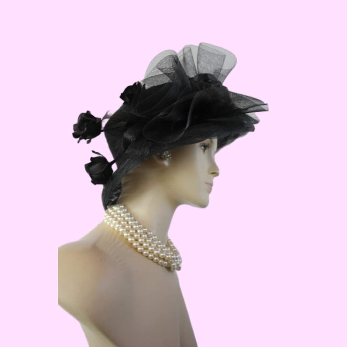 Hats Avant Garde Luxury, Women's Haute Couture Black Formal Designer Hat Silk Roses, Wedding Guest Occasion Church Hat, Mother Of The Bride, - Image 13