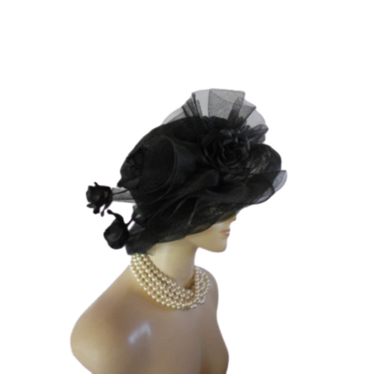Hats Avant Garde Luxury, Women's Haute Couture Black Formal Designer Hat Silk Roses, Wedding Guest Occasion Church Hat, Mother Of The Bride, - Image 14
