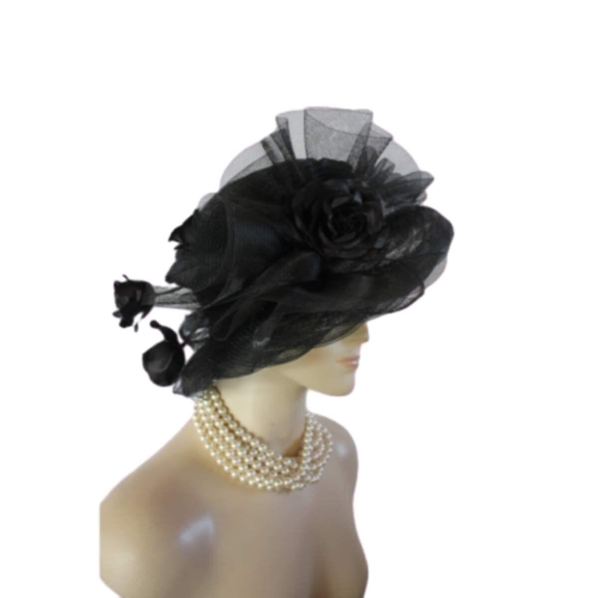 Hats Avant Garde Luxury, Women's Haute Couture Black Formal Designer Hat Silk Roses, Wedding Guest Occasion Church Hat, Mother Of The Bride, - Image 5