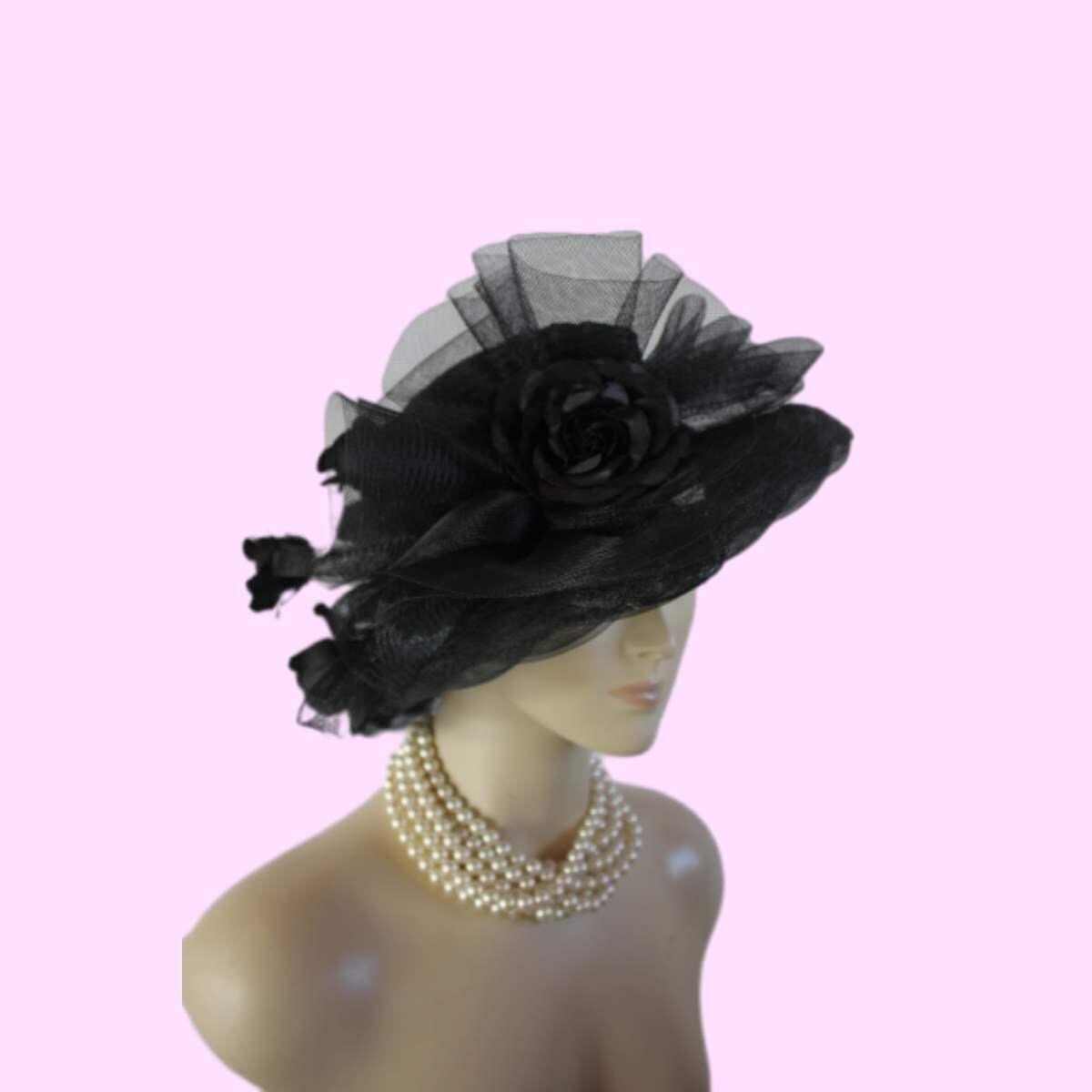 Hats Avant Garde Luxury, Women's Haute Couture Black Formal Designer Hat Silk Roses, Wedding Guest Occasion Church Hat, Mother Of The Bride, - Image 9