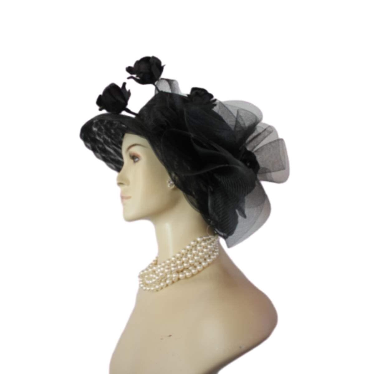 Hats Avant Garde Luxury, Women's Haute Couture Black Formal Designer Hat Silk Roses, Wedding Guest Occasion Church Hat, Mother Of The Bride, - Image 3